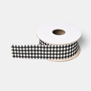Ruban Gros-grain Motif à carreaux gingham noir et blanc rétro migno