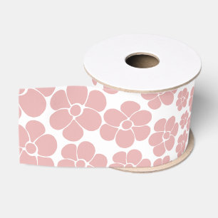 Ruban Gros-grain Motif à fleurs - rose et blanc