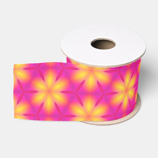 Ruban Gros-grain Motif Abstrait rose et jaune vif (Bobine)
