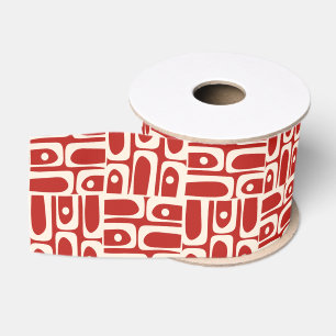 Ruban Gros-grain Motif Abstrait Rouge Piqué Moderne du Milieu du Si