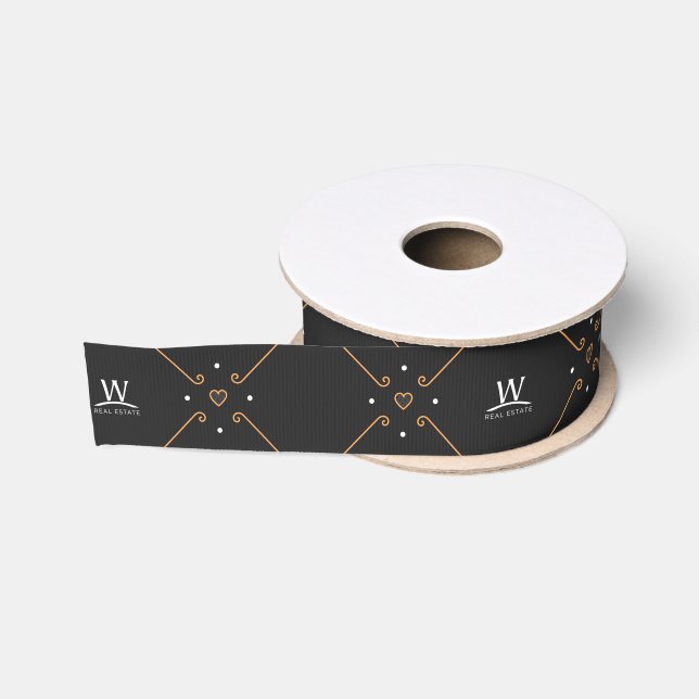 Ruban Gros-grain Motif blanc de logo d'immobiliers de W (Bobine)