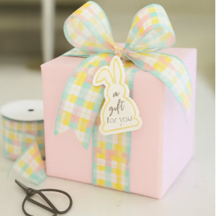 Ruban Gros-grain Motif carreaux pastel rose bleu jaune printemps