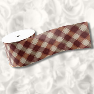 Ruban Gros-grain Motif carreaux rouge rouille orange crème rustique