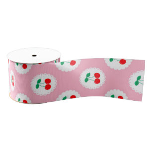 Ruban Gros-grain Motif Cerise – Cadeau & Décoration Rétro aux Fruit
