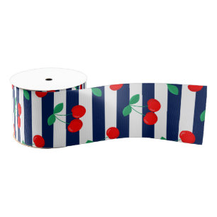 Ruban Gros-grain Motif Cherry Stripe - Retro Fruit Cadeau & Décor