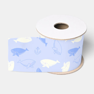 Ruban Gros-grain Motif de baleine noire (Bleu) Ruban de grain de Gr