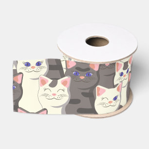 Ruban Gros-grain Motif de chats blancs et gris