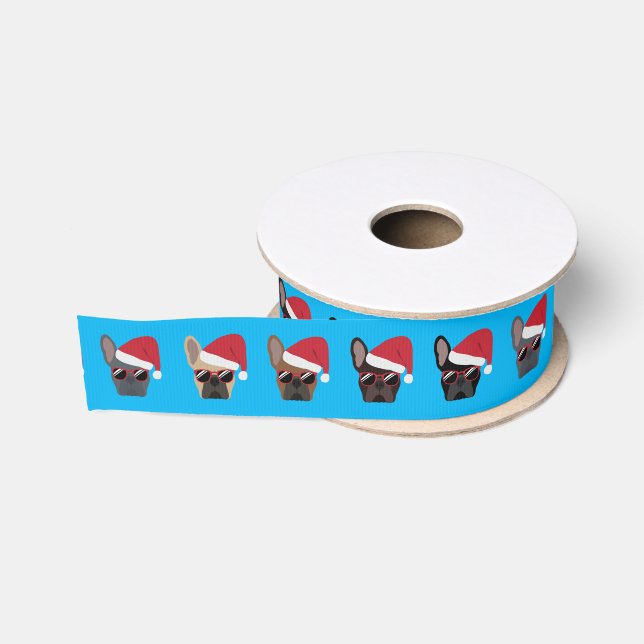 Ruban Gros-grain Motif de chien de taureaux français de Noël (Bobine)