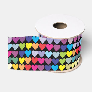Ruban Gros-grain Motif de cœurs arc-en-ciel colorés