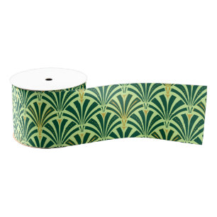 Ruban Gros-grain Motif de fan d'art déco - pin et vert en bon état