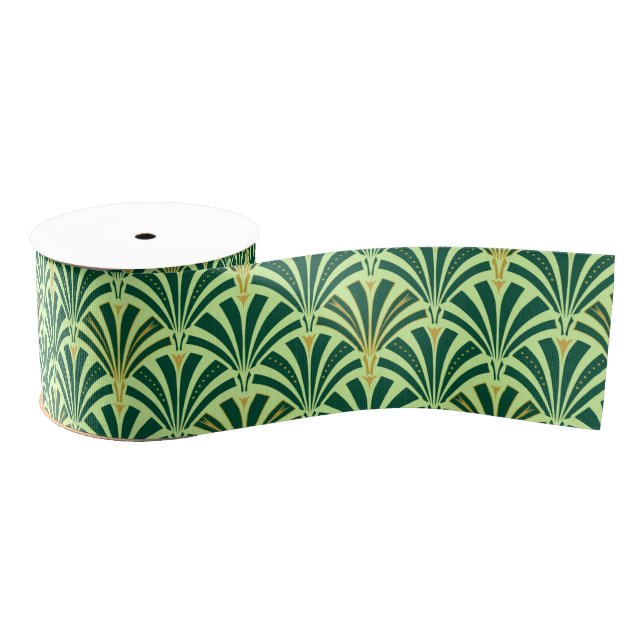 Ruban Gros-grain Motif de fan d'art déco - pin et vert en bon état (Bobine)