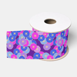 Ruban Gros-grain Motif de fleurs Art Déco - violet, bleu et violet