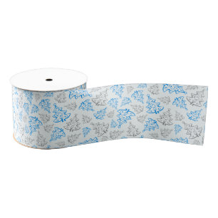 Ruban Gros-grain Motif de Noël élégant, bleu et argent