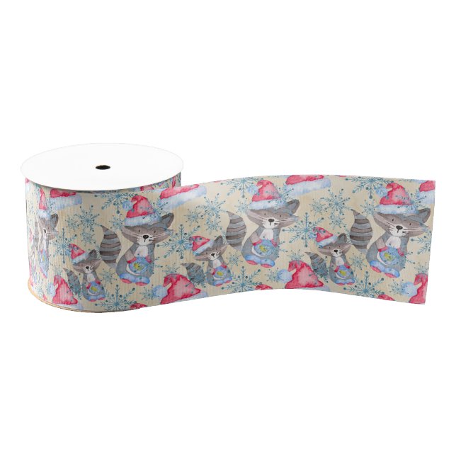 Ruban Gros-grain Motif de Noël Raccoon (Bobine)