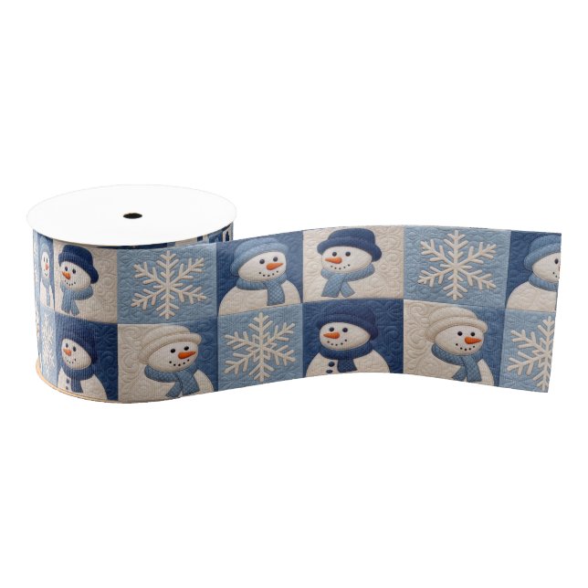Ruban Gros-grain Motif de patchwork Bonhommes de neige et Flocons d (Bobine)