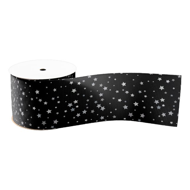 Ruban Gros-grain Motif des étoiles d'argent mignonnes | Toute coule (Bobine)