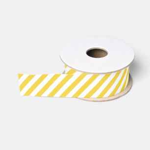 Ruban Gros-grain Motif diagonal jaune et blanc de rayures