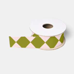 Ruban Gros-grain Motif diamant à carreaux rose vert