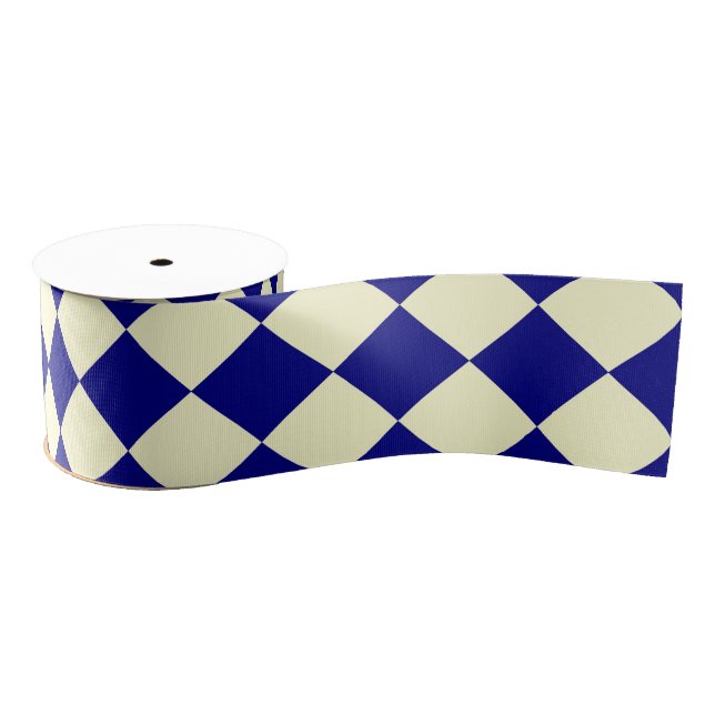 Ruban Gros-grain Motif diamant jaune Checker bleu (Bobine)