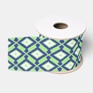 Ruban Gros-grain Motif d'Ikat - vert, bleu d'indigo et blanc