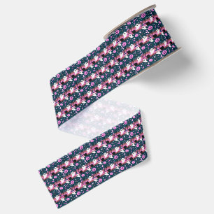 Ruban Gros-grain Motif fantôme et citrouille rose et bleu