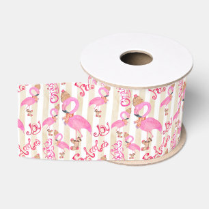 Ruban Gros-grain Motif Flamant rose de Noël