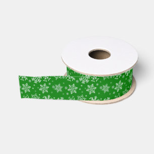 Ruban Gros-grain Motif Flocons de Neige Vert Blanc