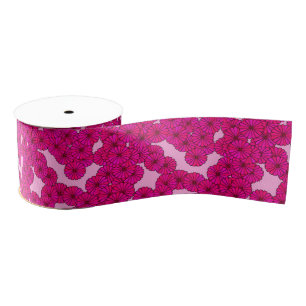 Ruban Gros-grain Motif floral Art Déco - magenta sur rose