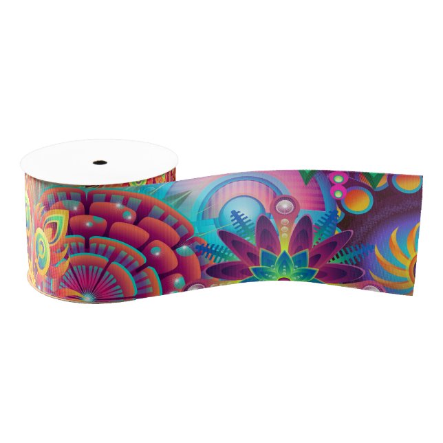 Ruban Gros-grain Motif funky rétro Abstrait Bohème (Bobine)