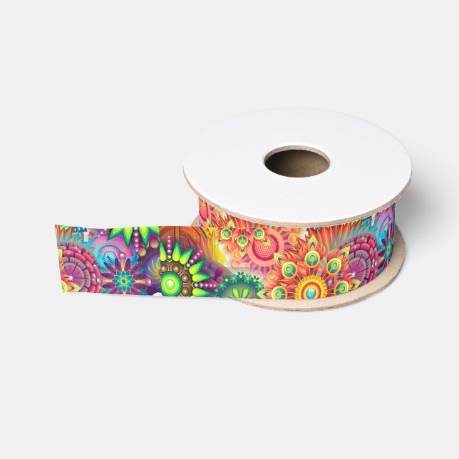 Ruban Gros-grain Motif funky rétro Abstrait Bohème (Bobine)
