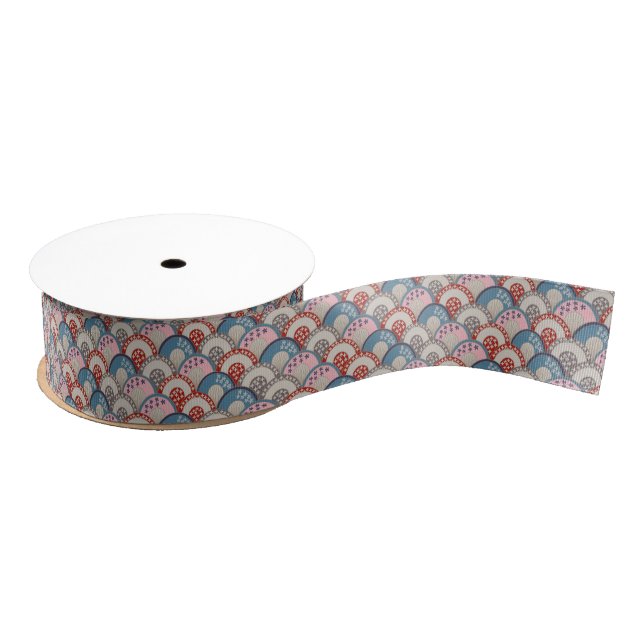 Ruban Gros-grain Motif géométrique japonais traditionnel bleu rose (Bobine)