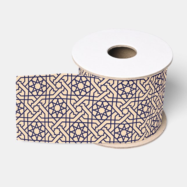 Ruban Gros-grain Motif géométrique marocain bleu islamique (Bobine)