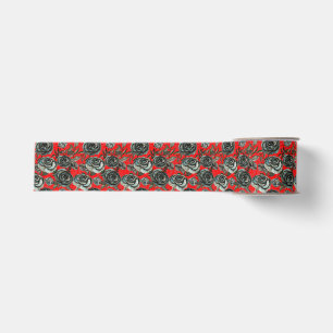 Ruban Gros-grain Motif gothique de roses noires et rouges