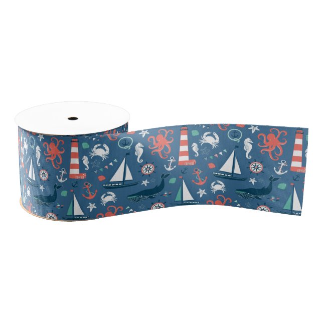 Ruban Gros-grain Motif graphique nautique d'amusement (Bobine)