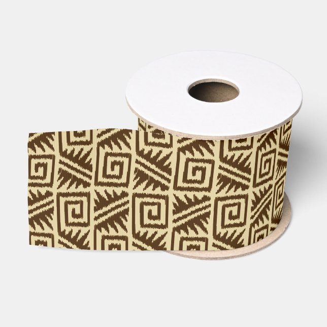 Ruban Gros-grain Motif Ikat Aztec - Brown foncé et Tan (Bobine)