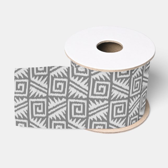 Ruban Gros-grain Motif Ikat Aztec - Nuances de gris / gris (Bobine)