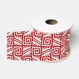 Ruban Gros-grain Motif Ikat Aztec - Rouge foncé et blanc