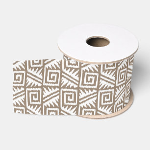 Ruban Gros-grain Motif Ikat Aztec - Taupe Tan et Crème