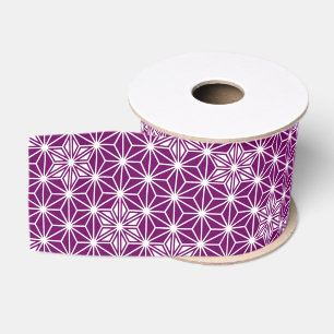 Ruban Gros-grain Motif japonais Asanoha - violet aubergine