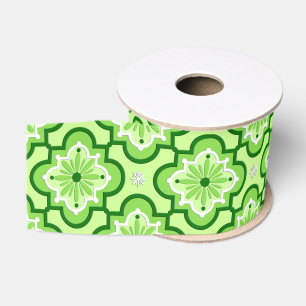 Ruban Gros-grain Motif marocain en tuiles - Vert citron