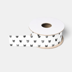 Ruban Gros-grain Motif mignon chic noir et blanc de chat