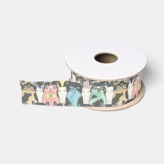 Ruban Gros-grain Motif mignon de chats de hippie (Bobine)