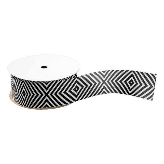 Ruban Gros-grain Motif noir et blanc géométrique moderne de diamant (Bobine)