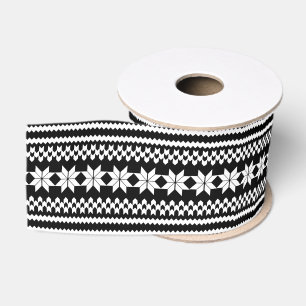 Ruban Gros-grain Motif nordique noir et blanc de chandail de Noël