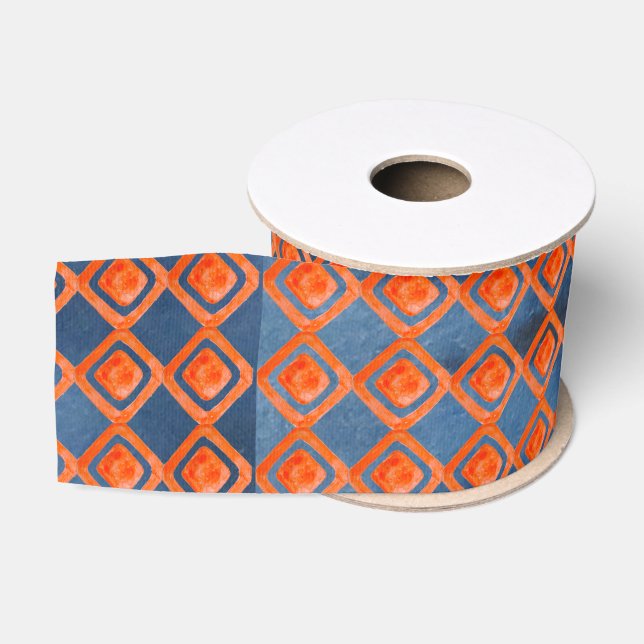 Ruban Gros-grain Motif orange d'aquarelle de bleu marine (Bobine)