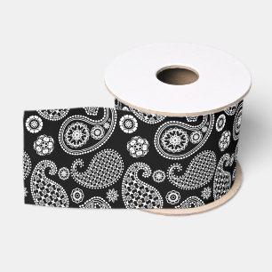 Ruban Gros-grain Motif Paisley, noir et blanc