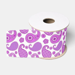 Ruban Gros-grain Motif Paisley, violet, violet et blanc