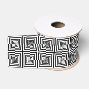 Ruban Gros-grain Motif psychédélique des Carrés noirs rétros
