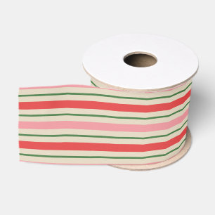 Ruban Gros-grain Motif rayé de Noël rétro vintage rose