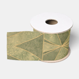 Ruban Gros-grain Motif Sage Green et Gold Art Déco
